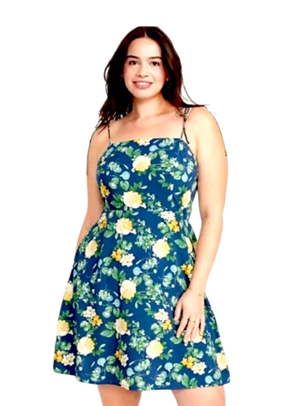 Old Navy Floral Mini Dress Blue Yellow Petite Summer Strappy Size XL Petite NWT
